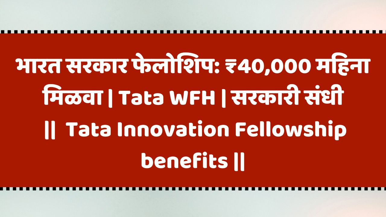 भारत सरकार फेलोशिप: ₹40,000 महिना मिळवा | Tata WFH | सरकारी संधी