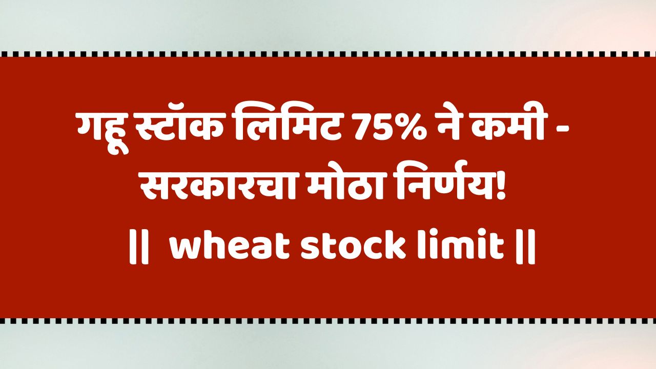 गहू स्टॉक लिमिट 75% ने कमी – सरकारचा मोठा निर्णय!